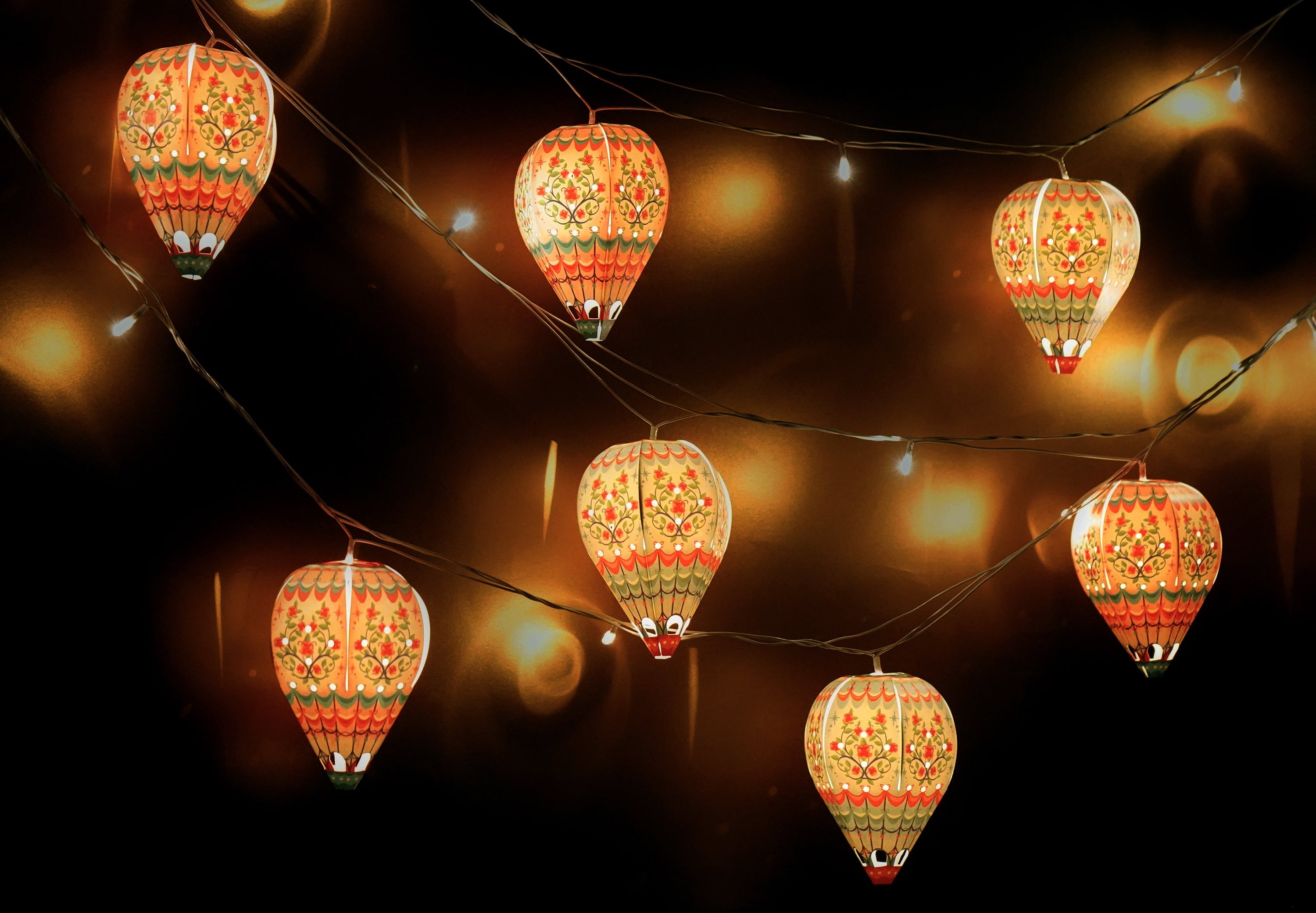 Paper Mini Hot Air Balloon Fairy Lights Set of 12
