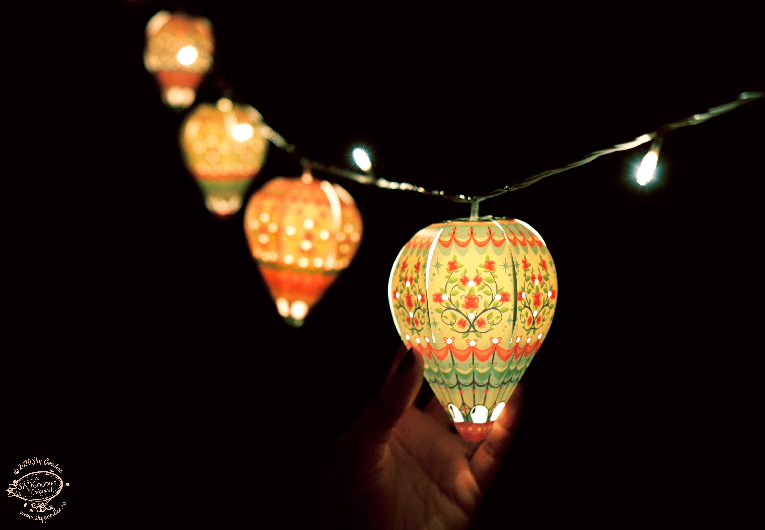 Paper Mini Hot Air Balloon Fairy Lights Set of 12