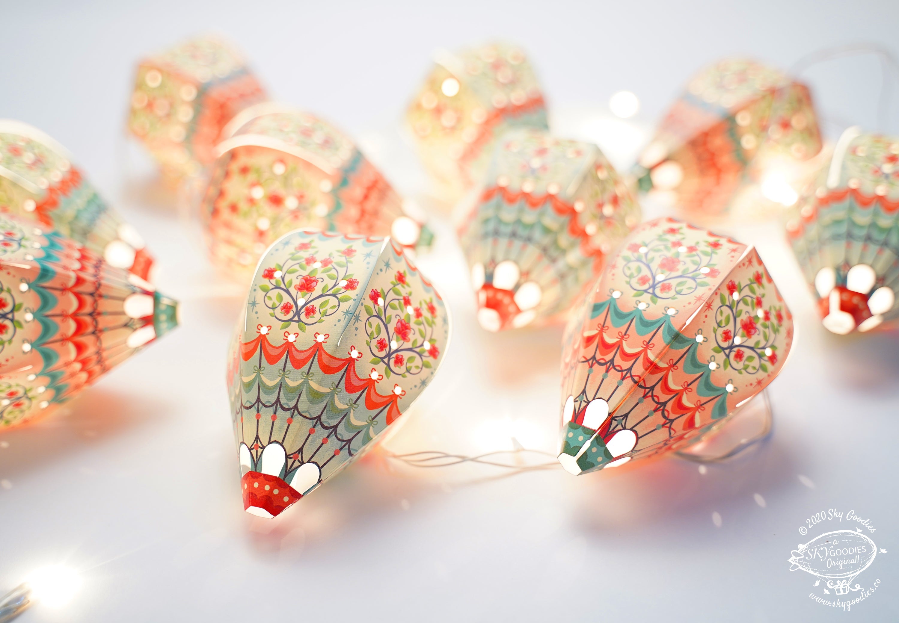 Paper Mini Hot Air Balloon Fairy Lights Set of 12