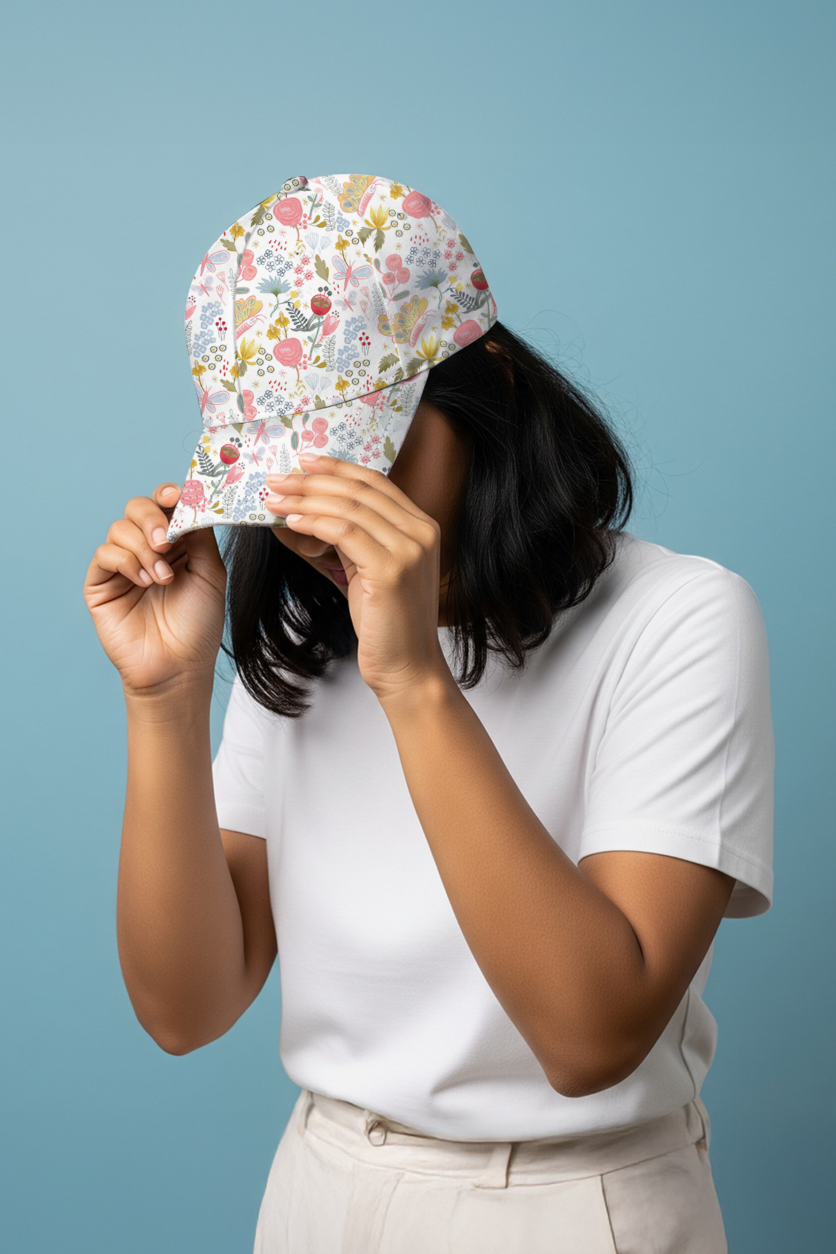 White Floral Cap