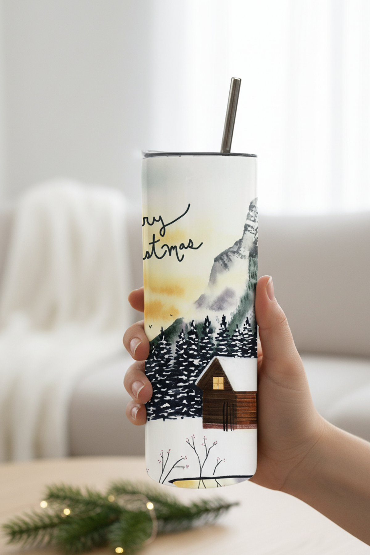 Mountain Christmas Tumbler Bottle