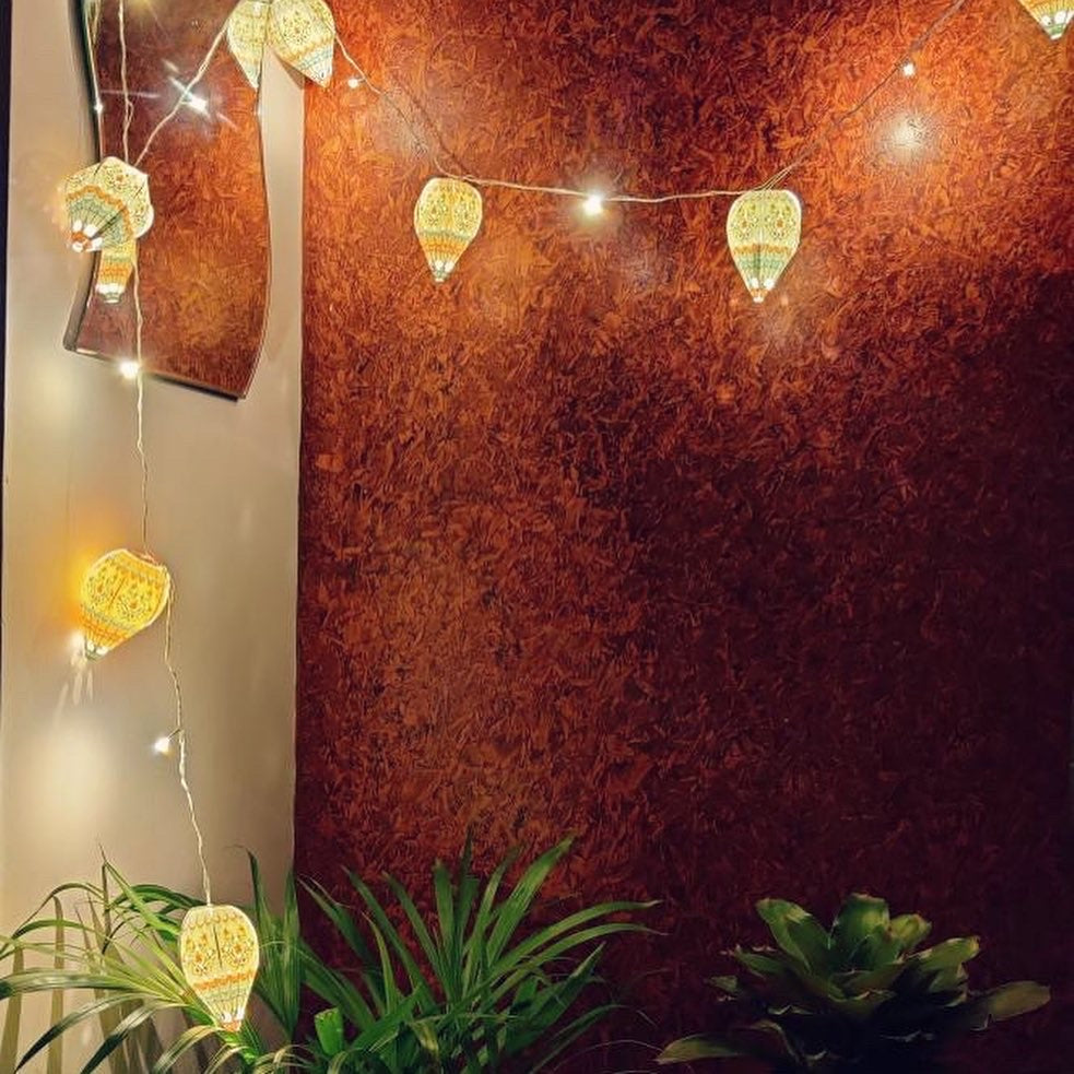 Paper Mini Hot Air Balloon Fairy Lights Set of 12