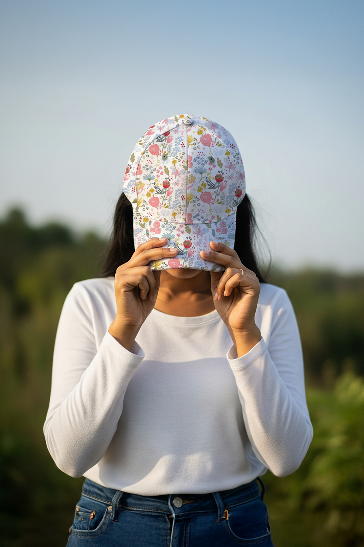 White Floral Cap