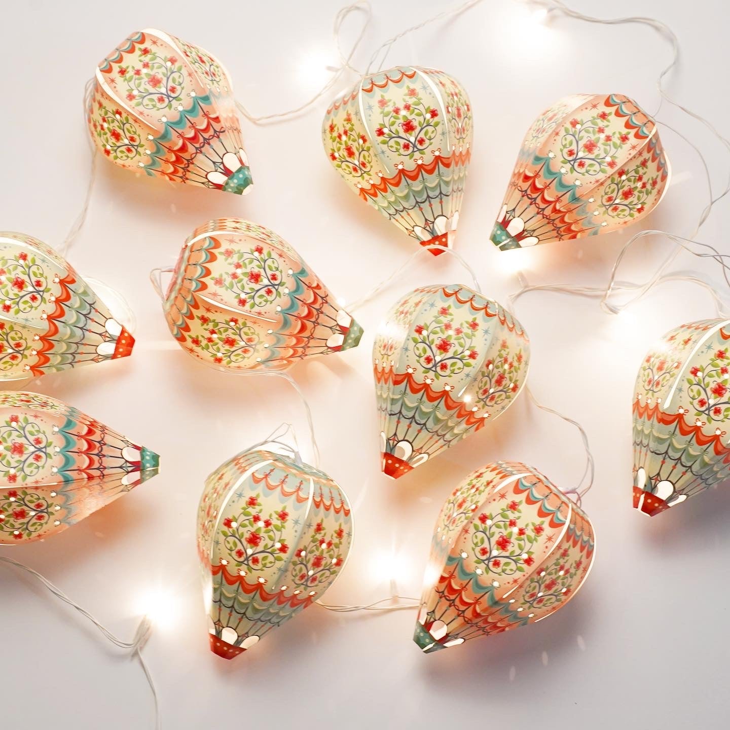 Paper Mini Hot Air Balloon Fairy Lights Set of 12