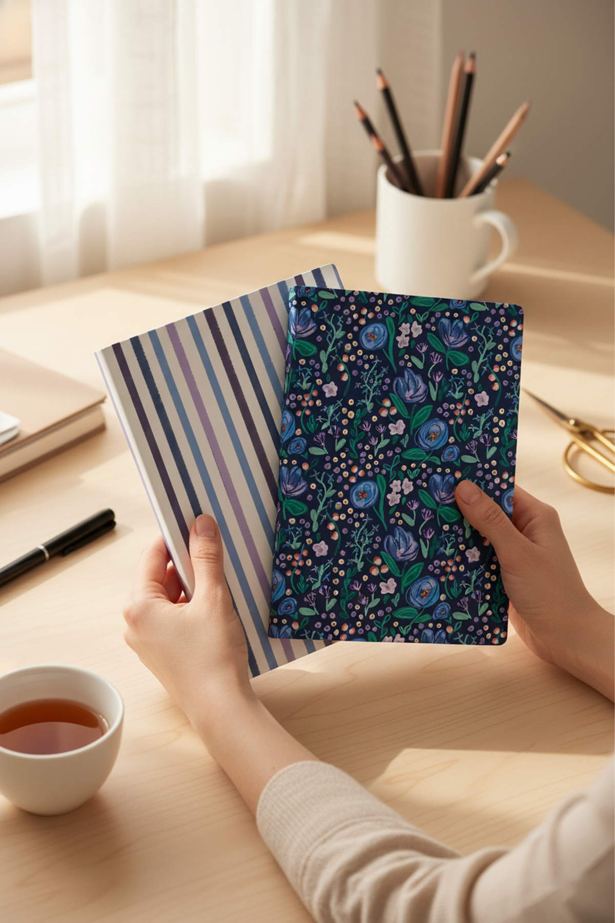 Alison Floral and Blue Stripes Notebooks Set