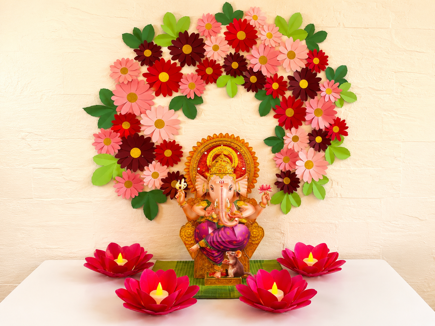 Big Ganesha Floral Setup - Super Saver Combo with FREE Incense Sticks Pack
