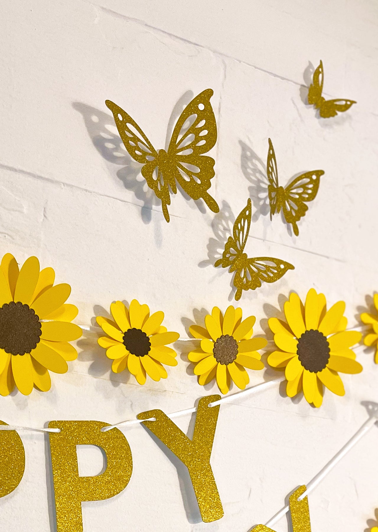 Yellow Sunflower, Butterflies and Happy Birthday Paper Party Decor