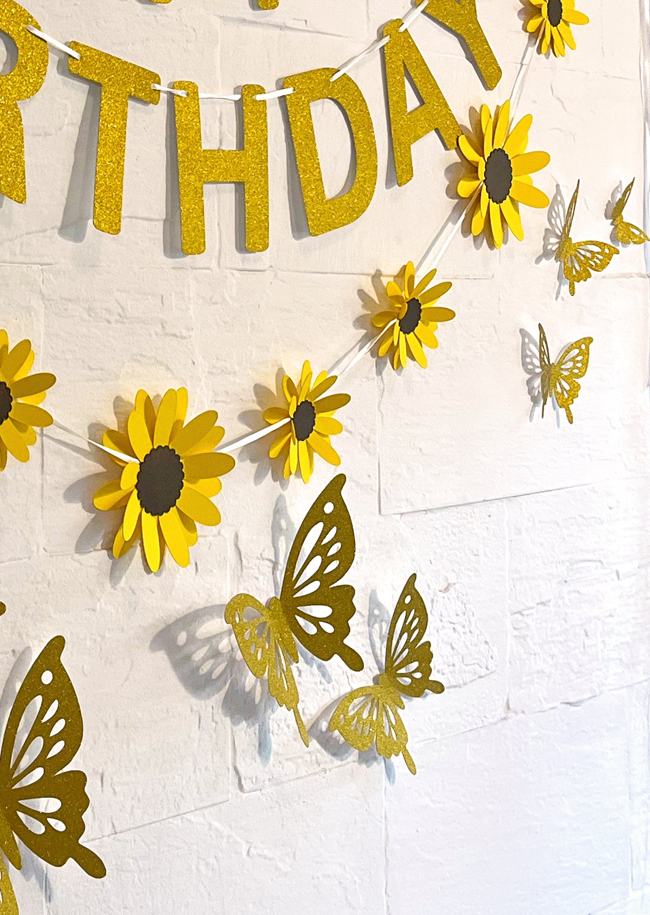 Yellow Sunflower, Butterflies and Happy Birthday Paper Party Decor