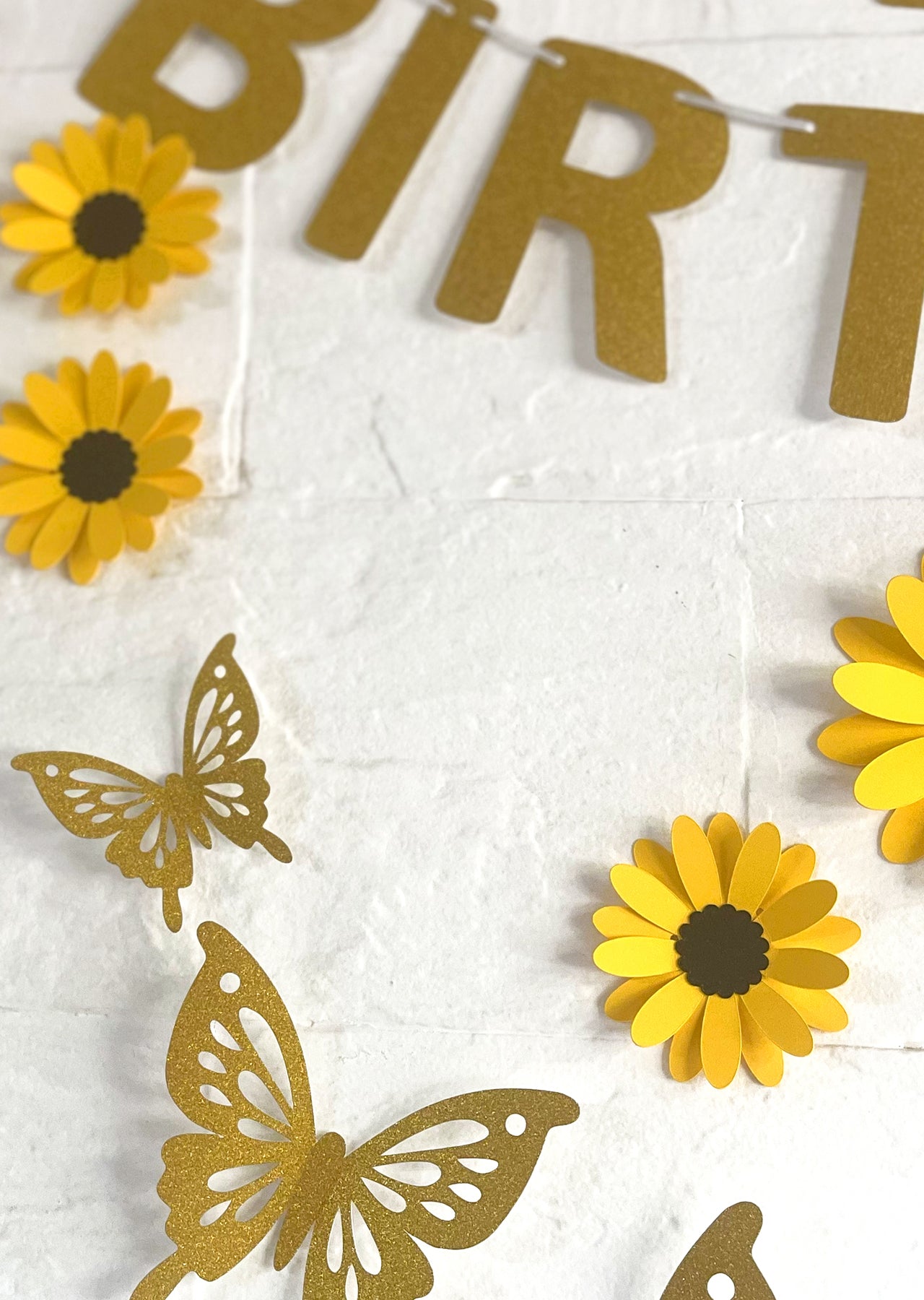 Yellow Sunflower, Butterflies and Happy Birthday Paper Party Decor