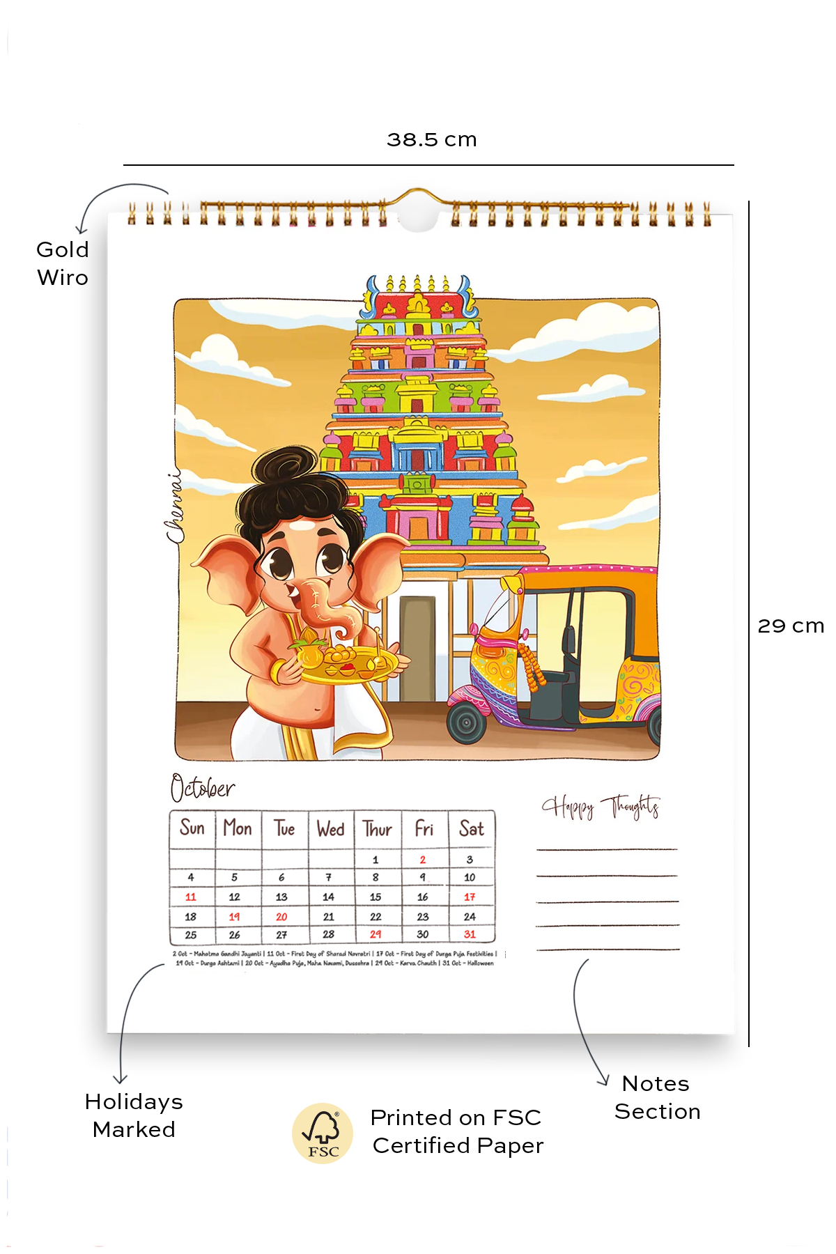 2026 Ganesha's Great Indian Adventure Wall Calendar