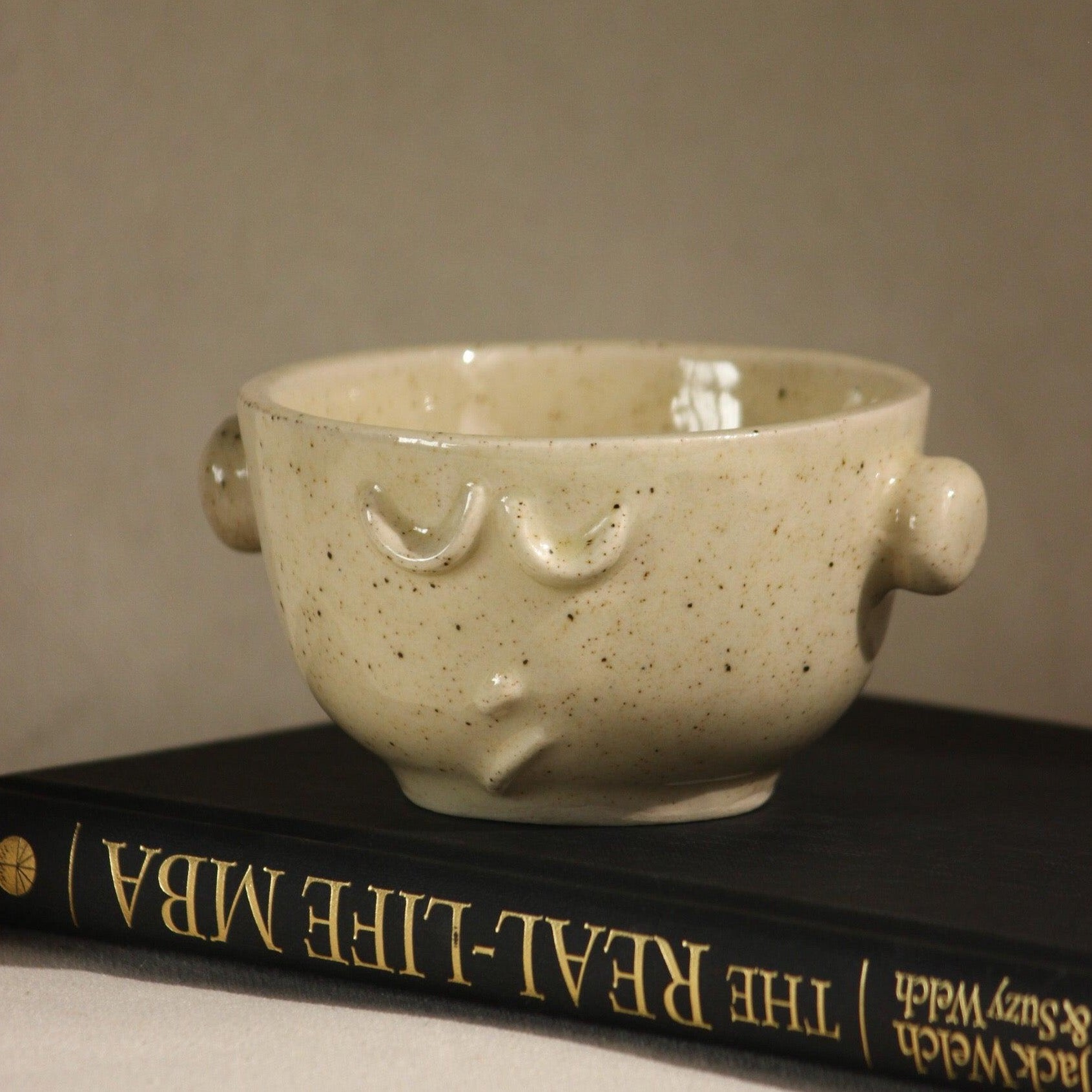 The Warrior Face Ceramic Cappuccino Mug in Beige Color