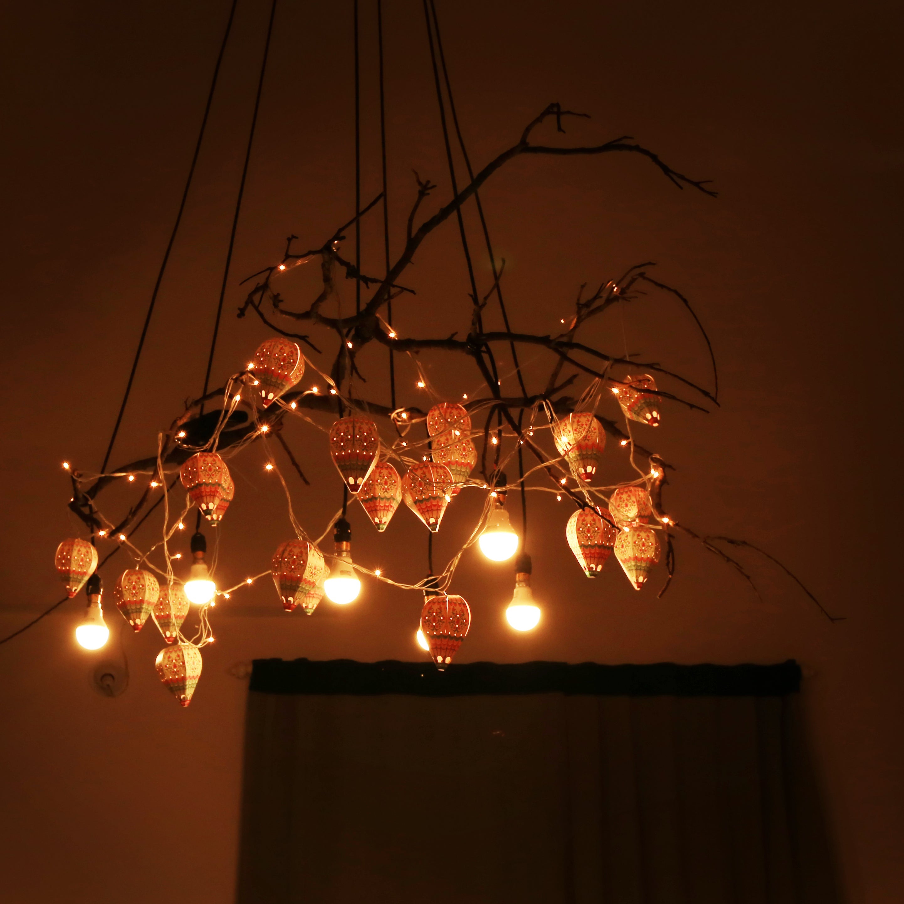 Paper Mini Hot Air Balloon Fairy Lights Set of 12