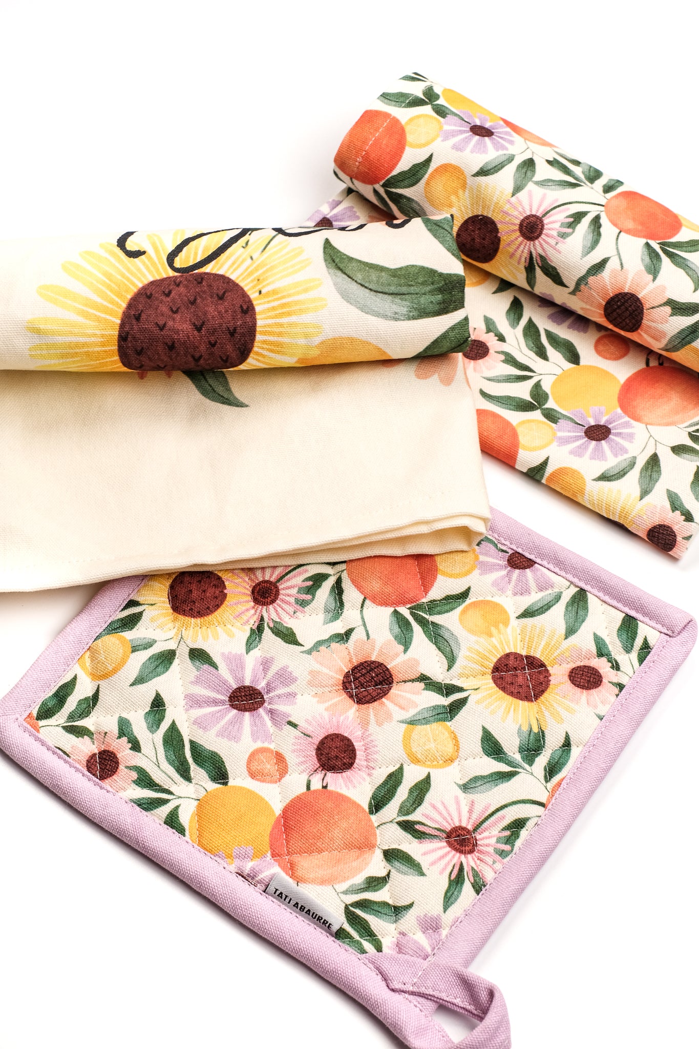 Orange Garden Pot holder & Tea Towels Set