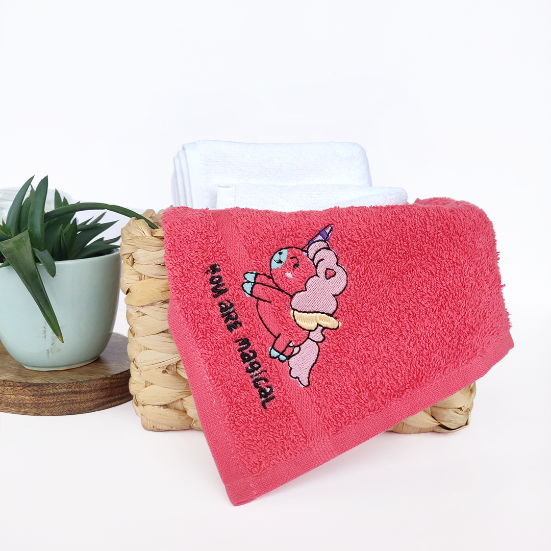 Embroidered Plush Face Towels Set of 4