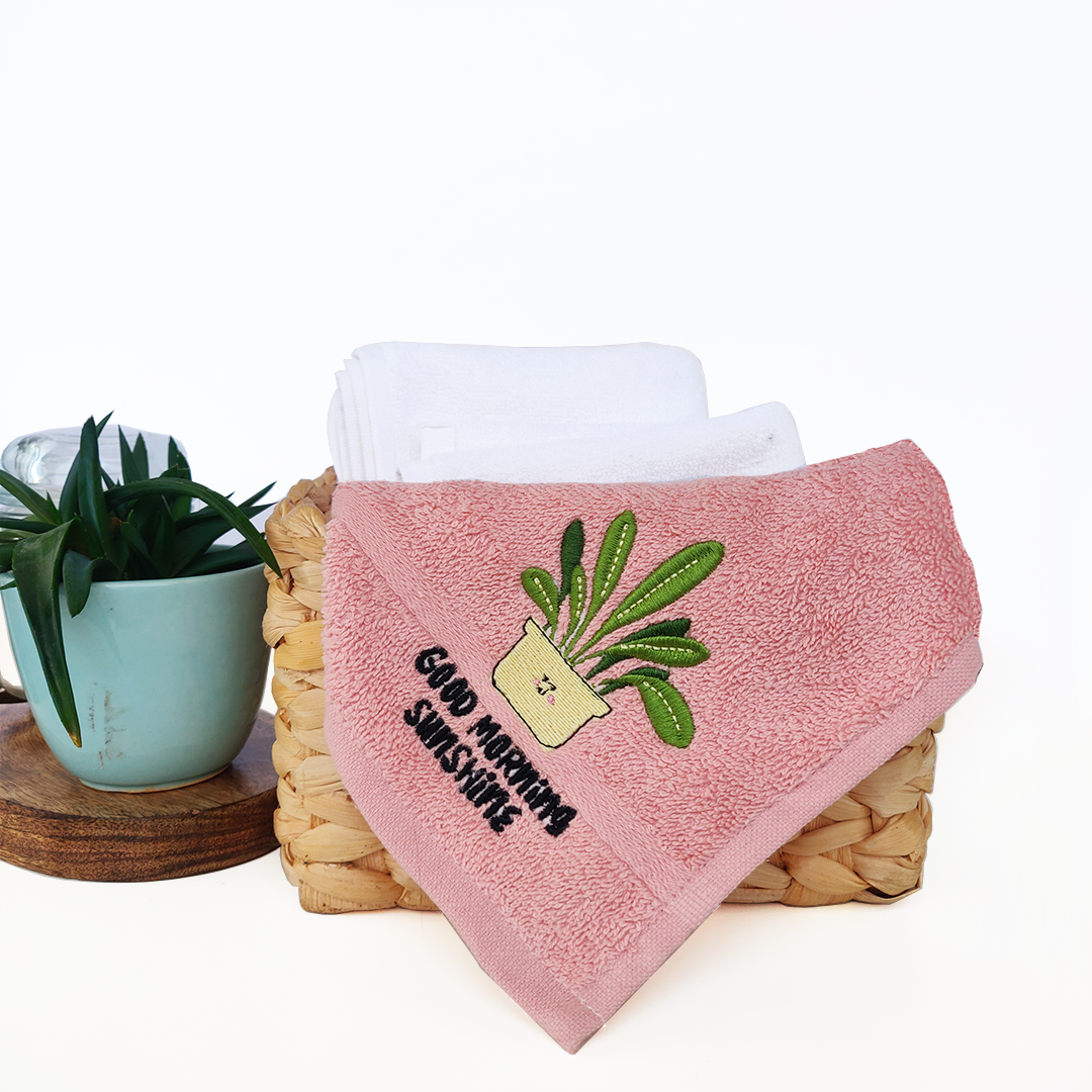 Embroidered Plush Face Towels Set of 4