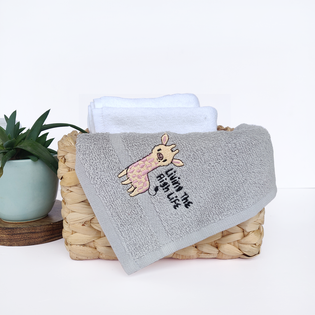 Embroidered Plush Face Towels Set of 4
