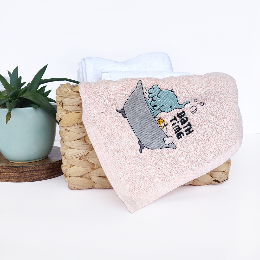 Embroidered Plush Face Towels Set of 4