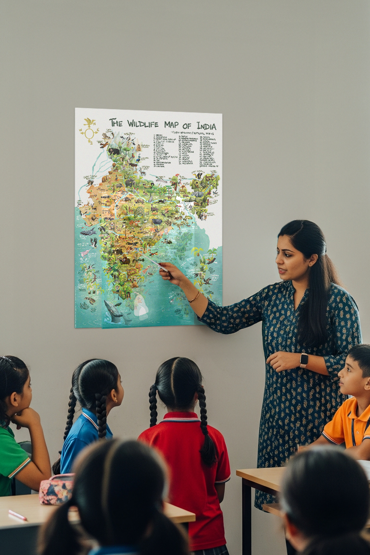 Wildlife Map Of India Non-Tearable Poster
