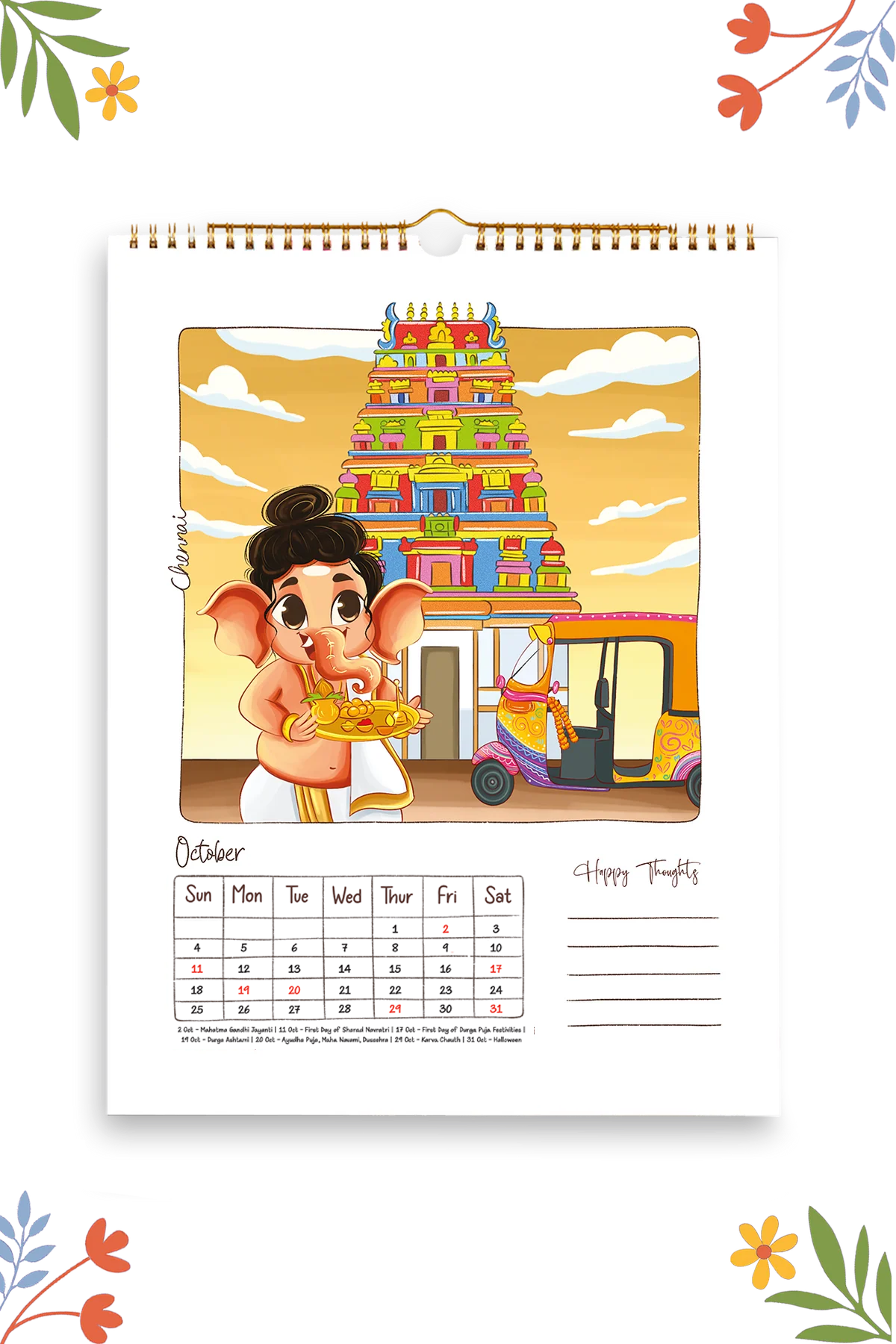 2026 Ganesha's Great Indian Adventure Wall Calendar