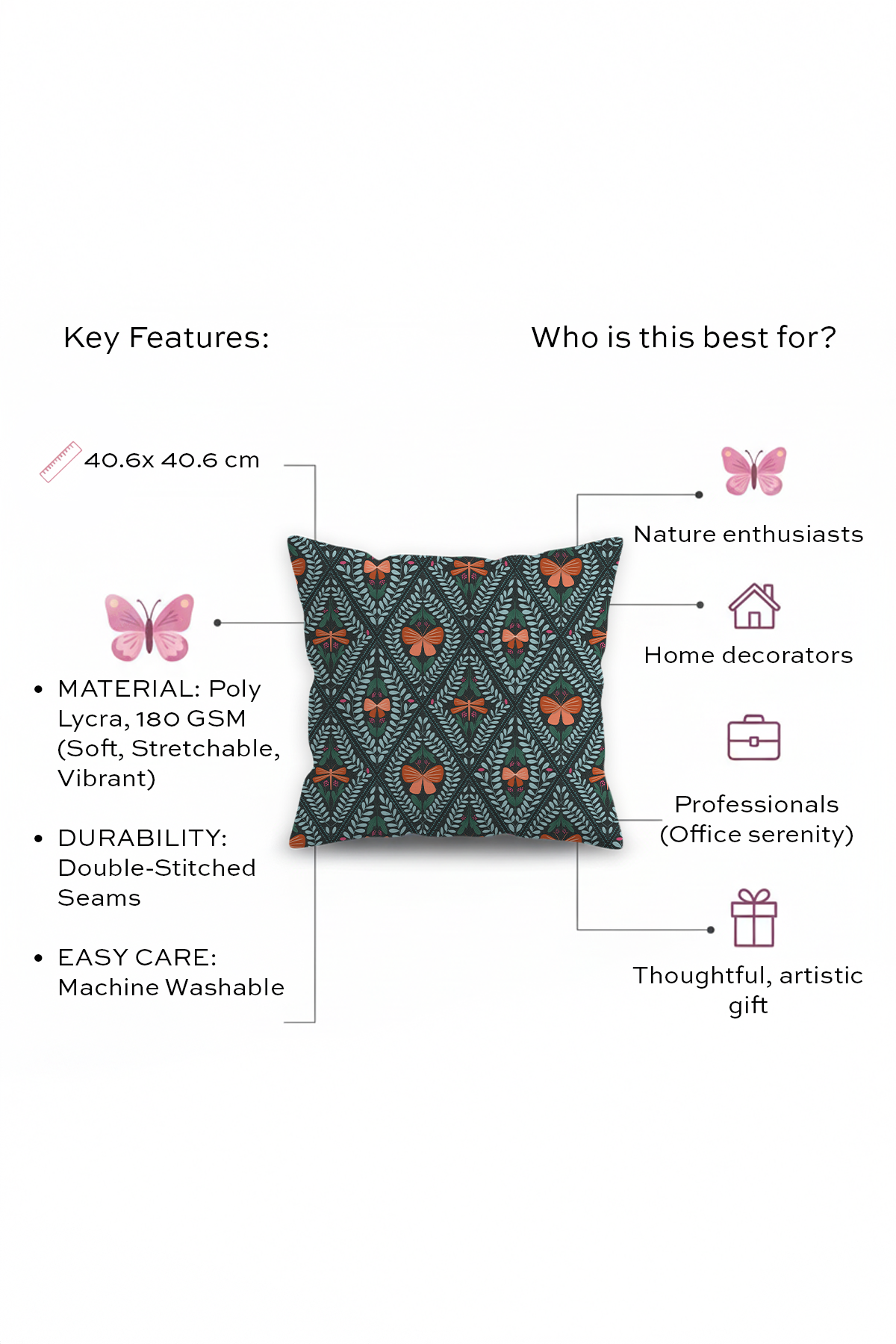 Diagonal Butterfly Cushion Cover
