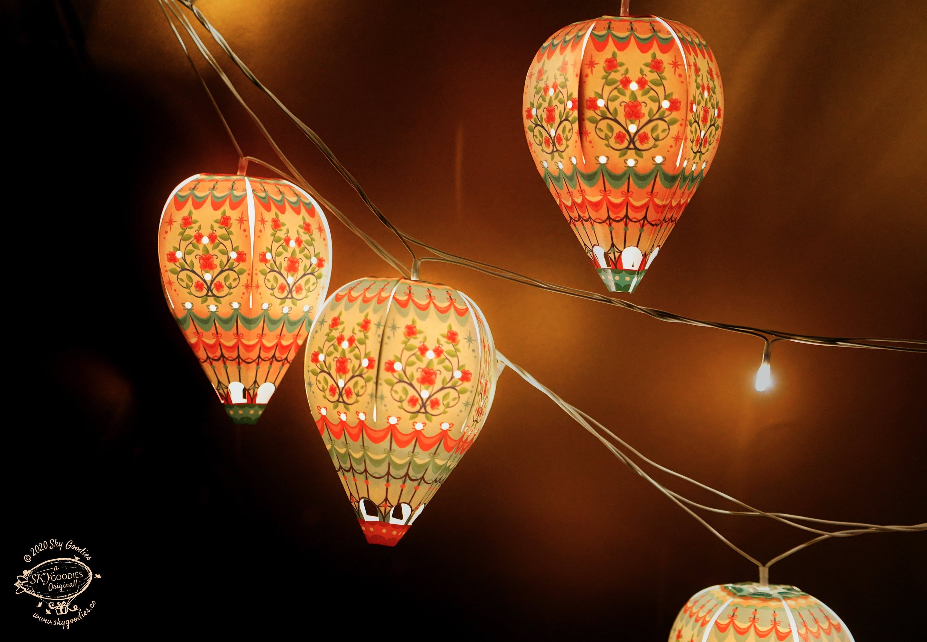 Paper Mini Hot Air Balloon Fairy Lights Set of 12