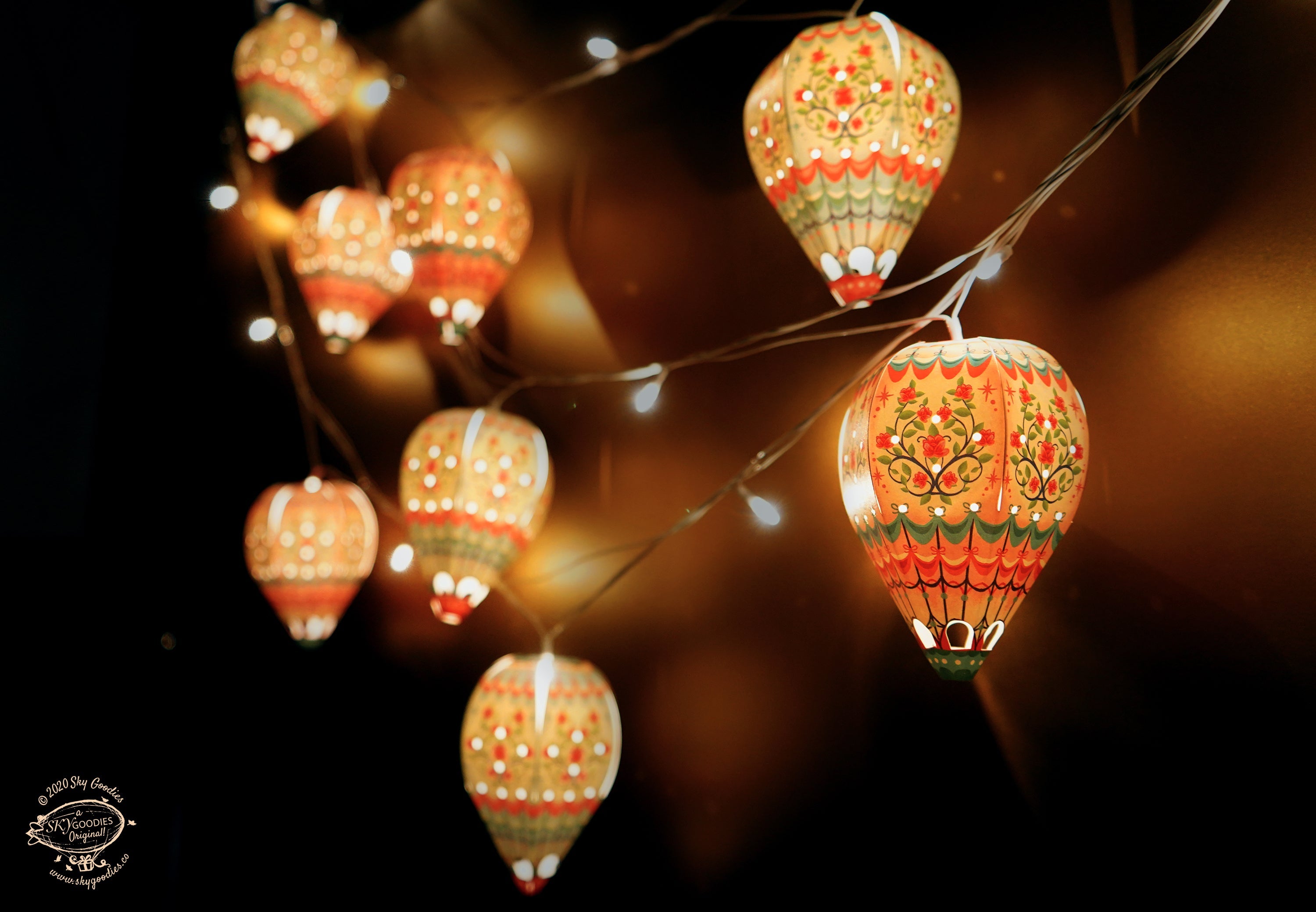 Paper Mini Hot Air Balloon Fairy Lights Set of 12