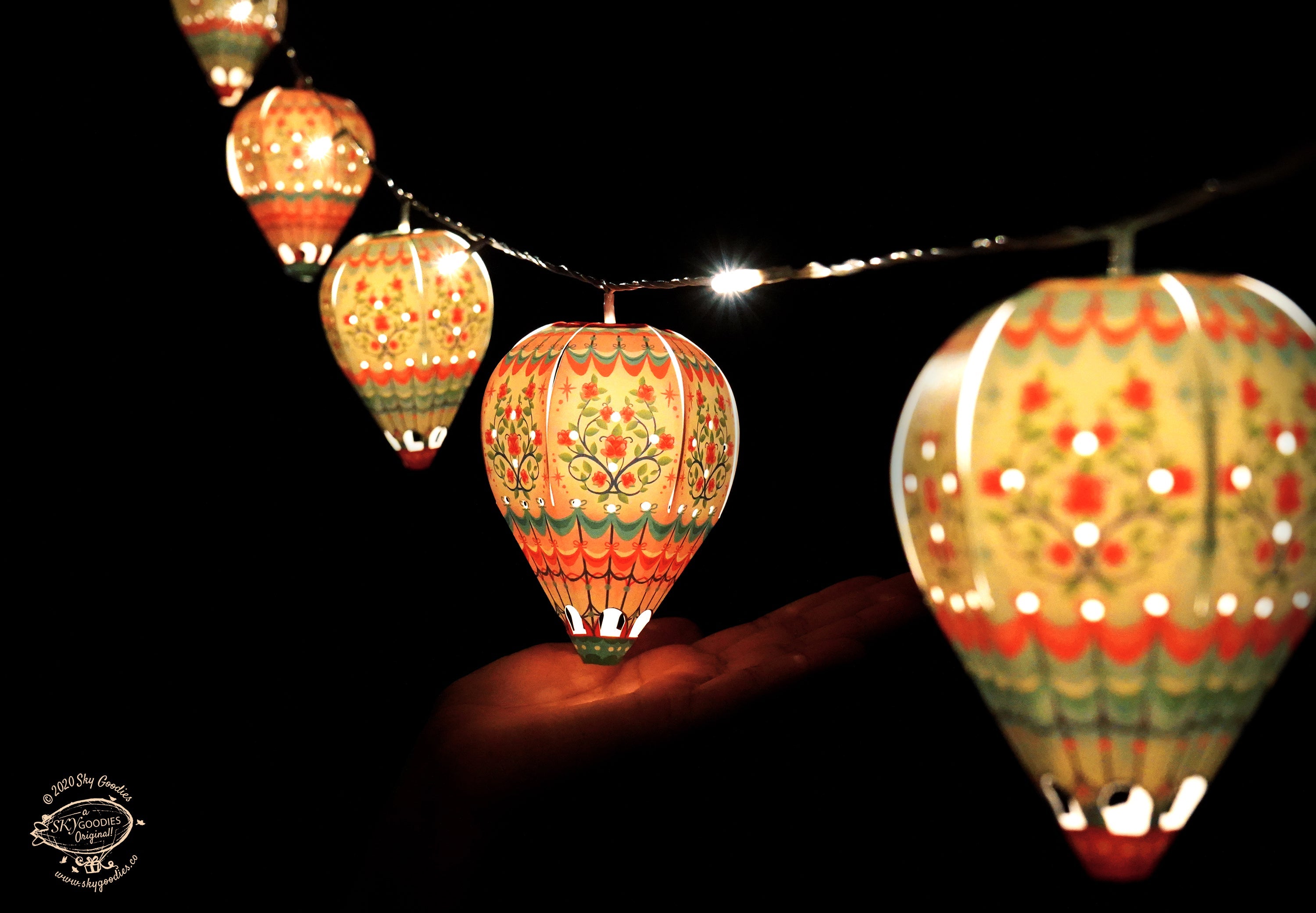 Paper Mini Hot Air Balloon Fairy Lights Set of 12