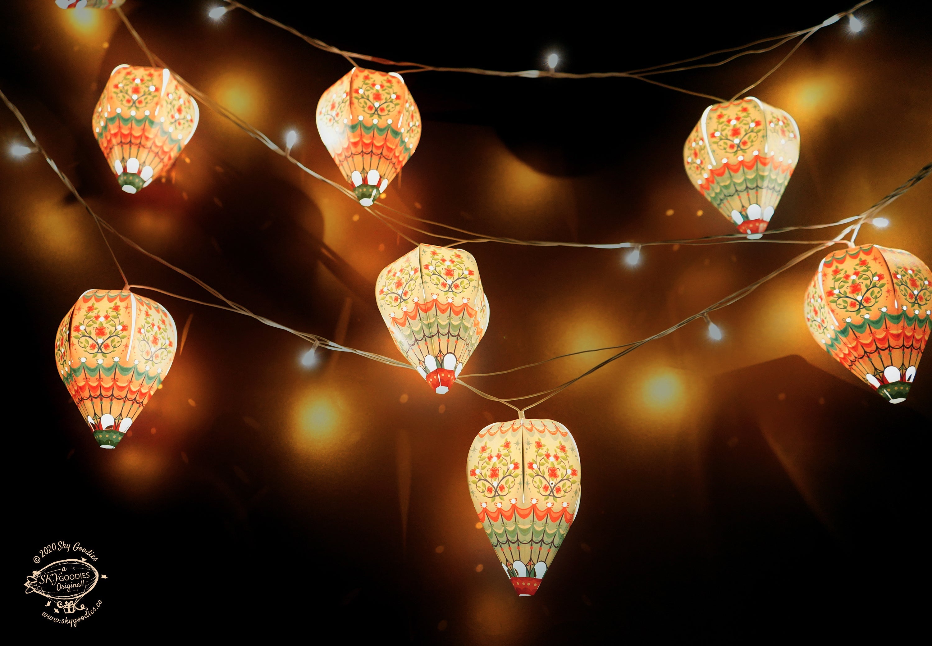 Paper Mini Hot Air Balloon Fairy Lights Set of 12