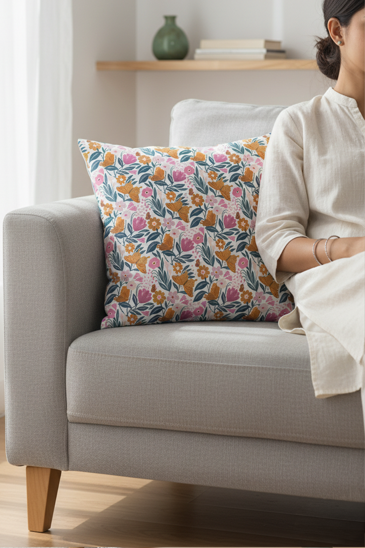 Blossoming Butterfly Cushion Cover