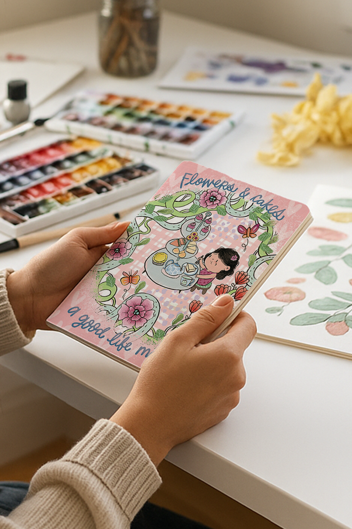 Flower and Cakes Saddle Stitch Notebook - Combo of 2