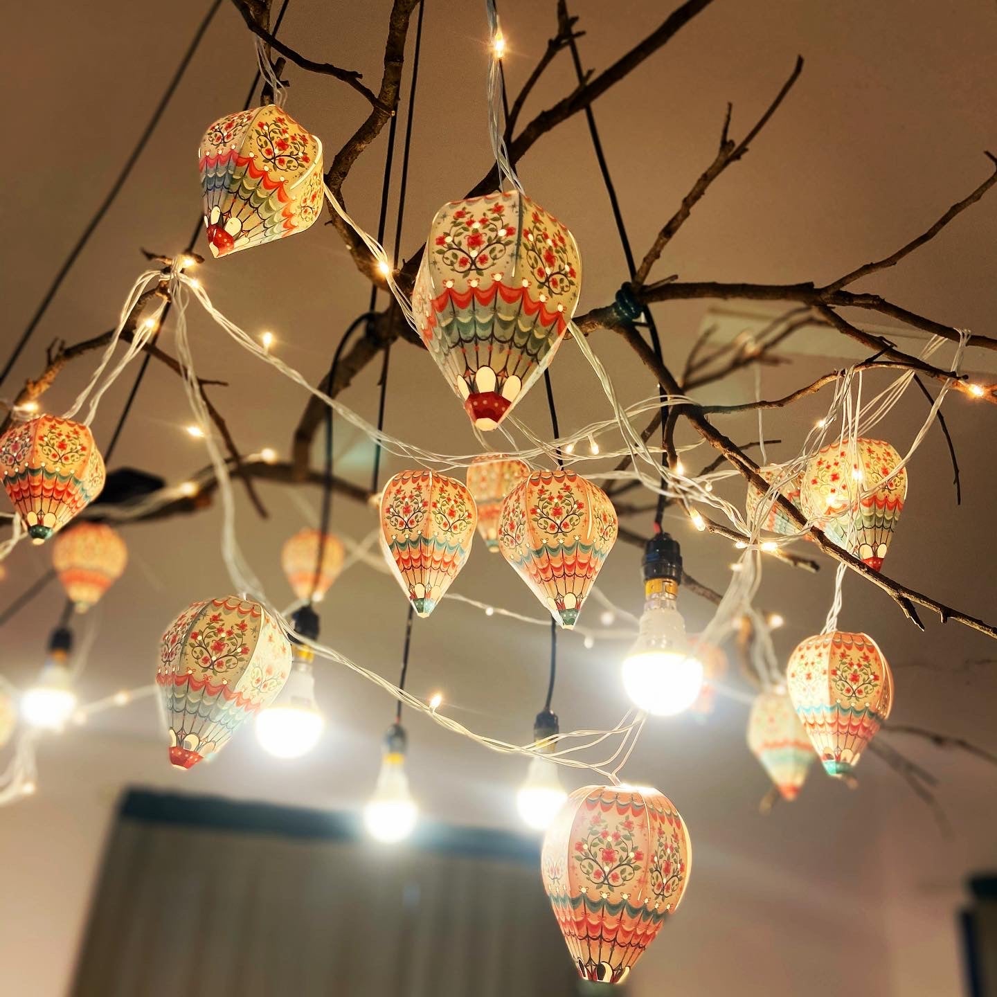 Paper Mini Hot Air Balloon Fairy Lights Set of 12