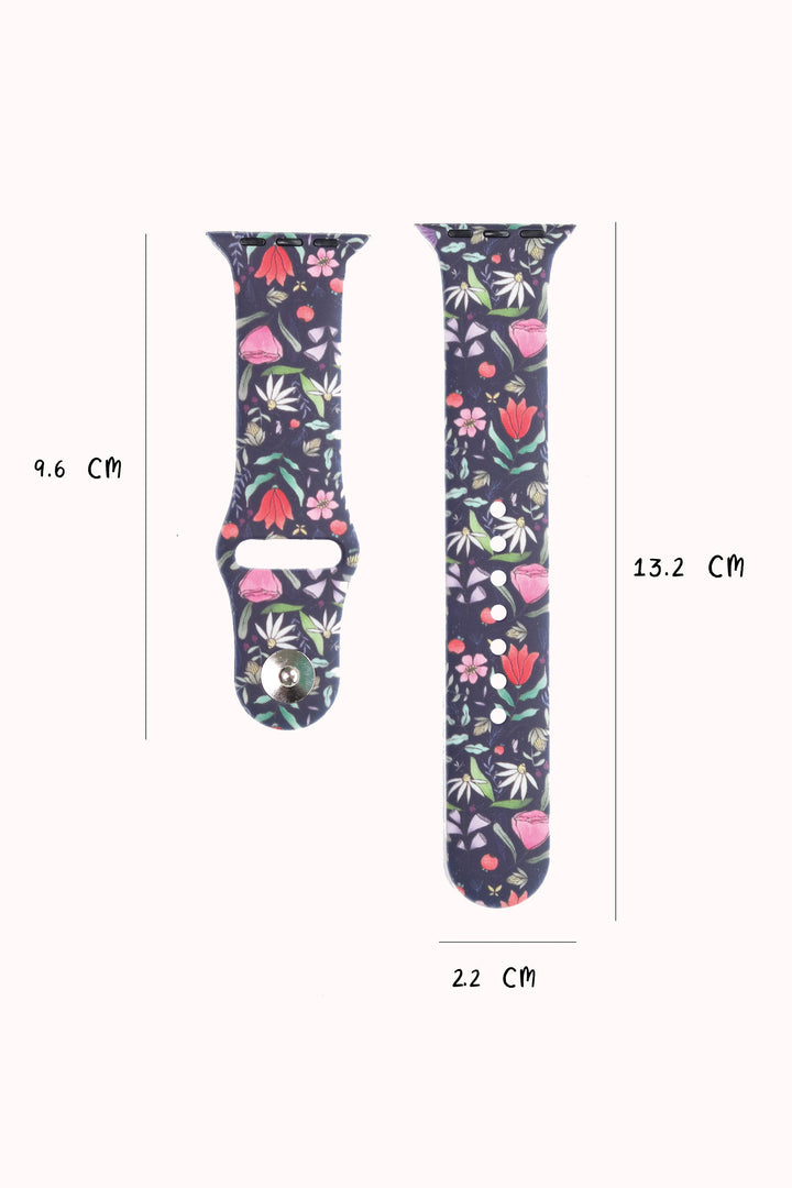 Purple Floral 22mm Watch Strap with Push Button