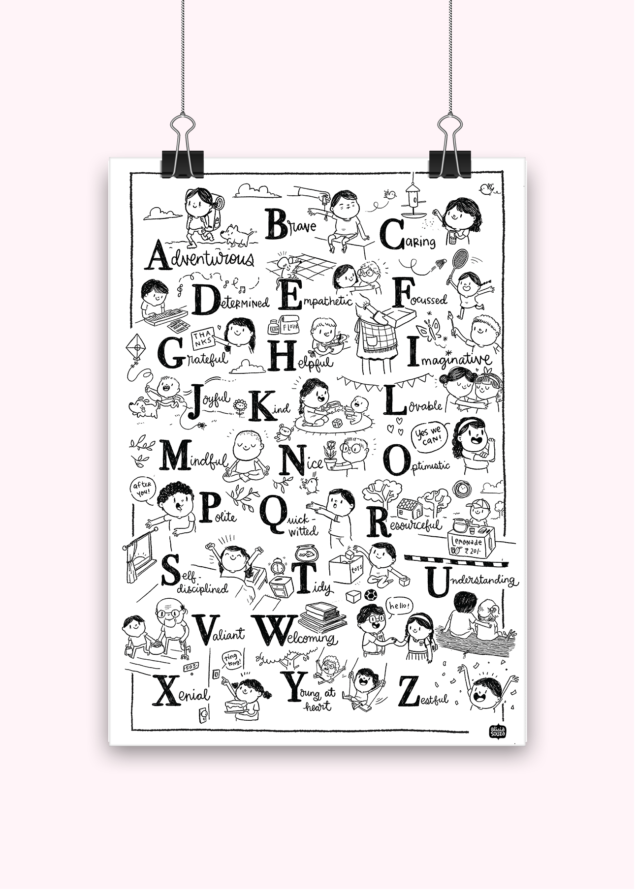 A-Z Black & White Non-Tearable Poster