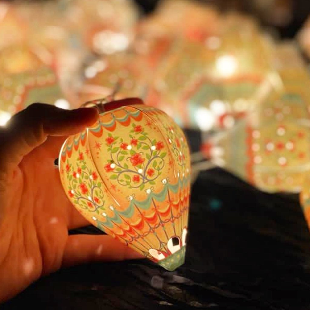 Paper Mini Hot Air Balloon Fairy Lights Set of 12