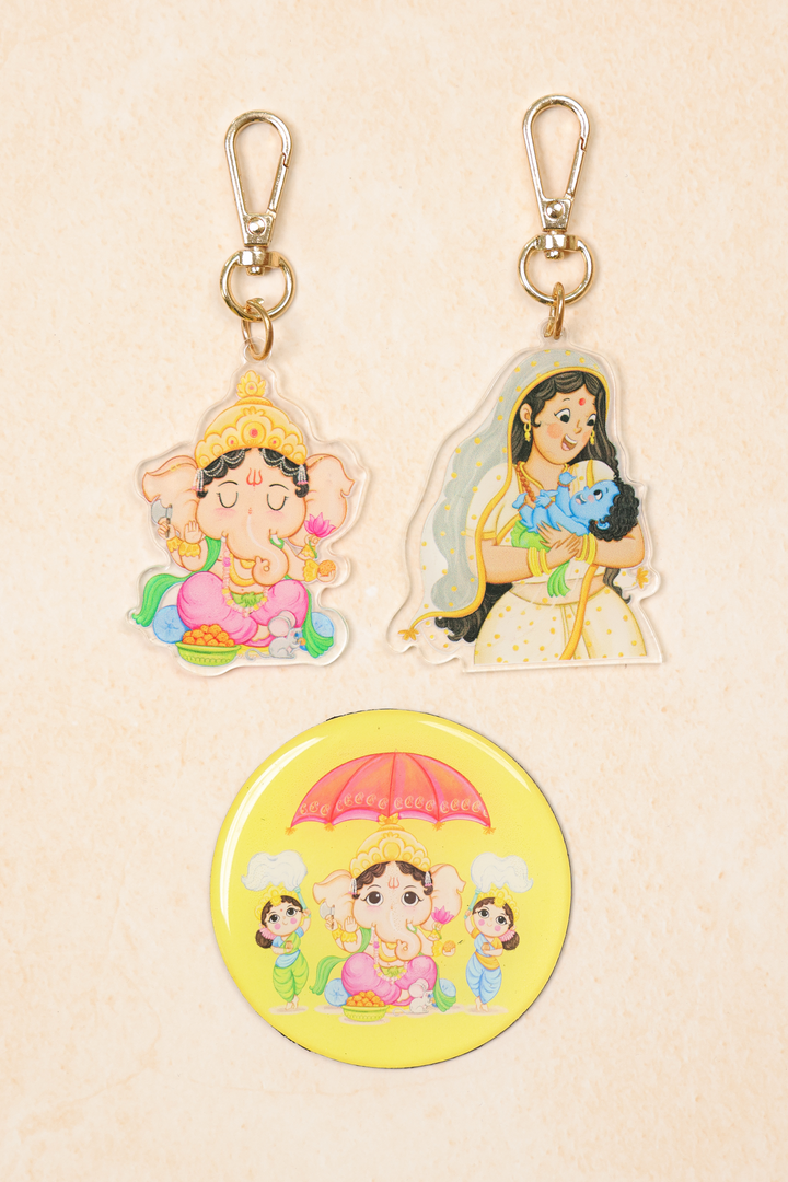 Set of Divine Keychains & Ganesha Fridge Magnet