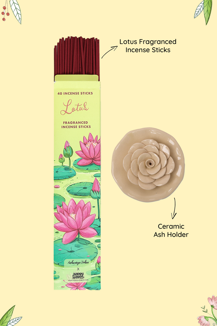 Lotus Fragranced Incense Stick & Ceramic Ash Holder