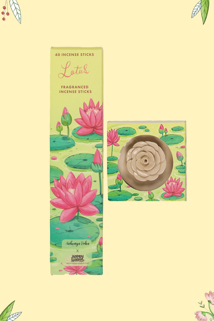 Lotus Fragranced Incense Stick & Ceramic Ash Holder