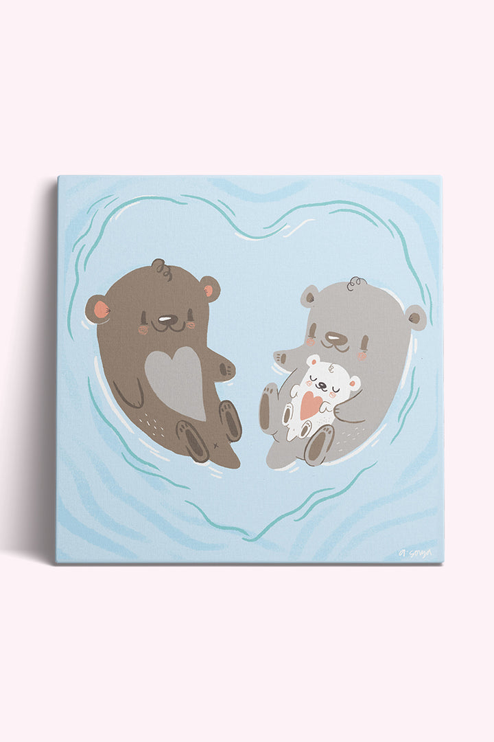 Otter Famil Canvas Wall Art