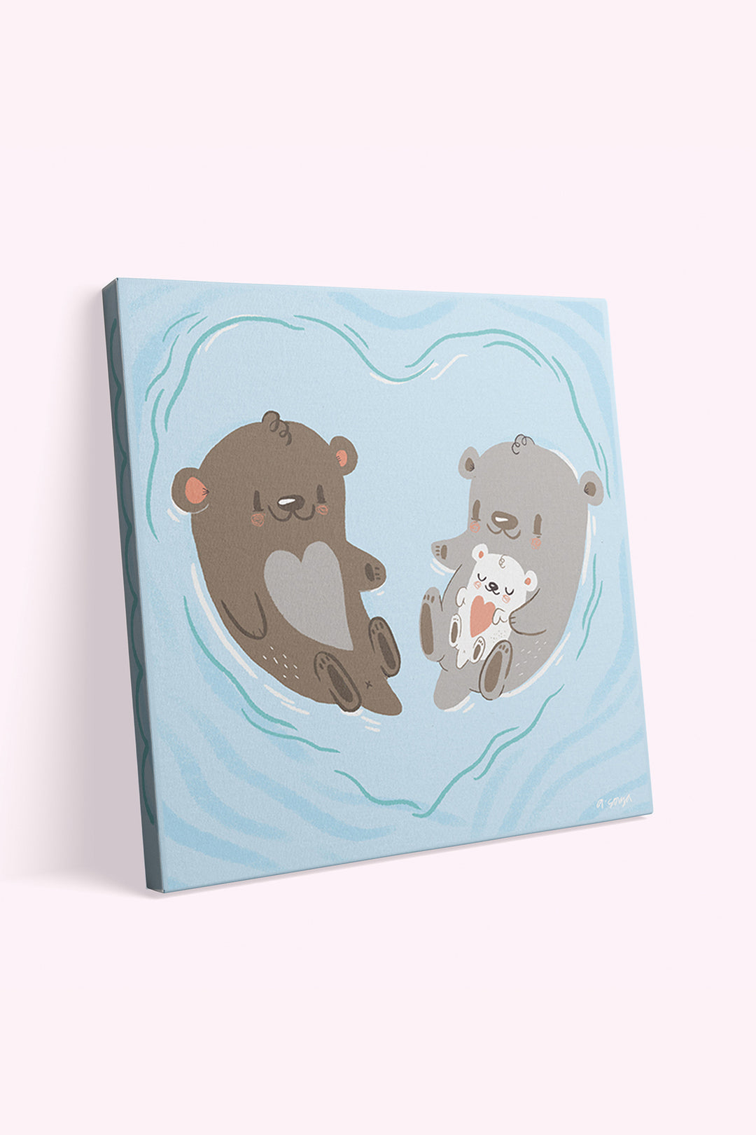 Otter Famil Canvas Wall Art