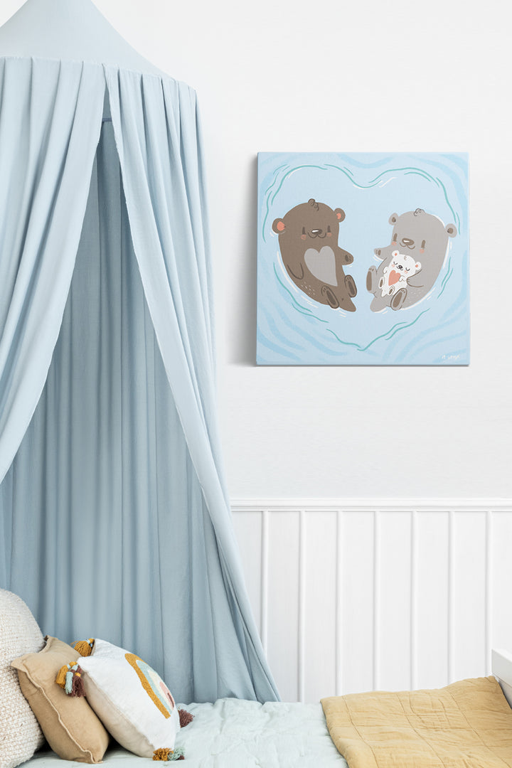 Otter Famil Canvas Wall Art