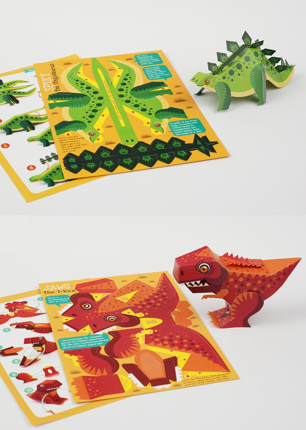 BOX SET of 6 DIY Mini Prehistoric Dinosaurs Paper Craft Kits