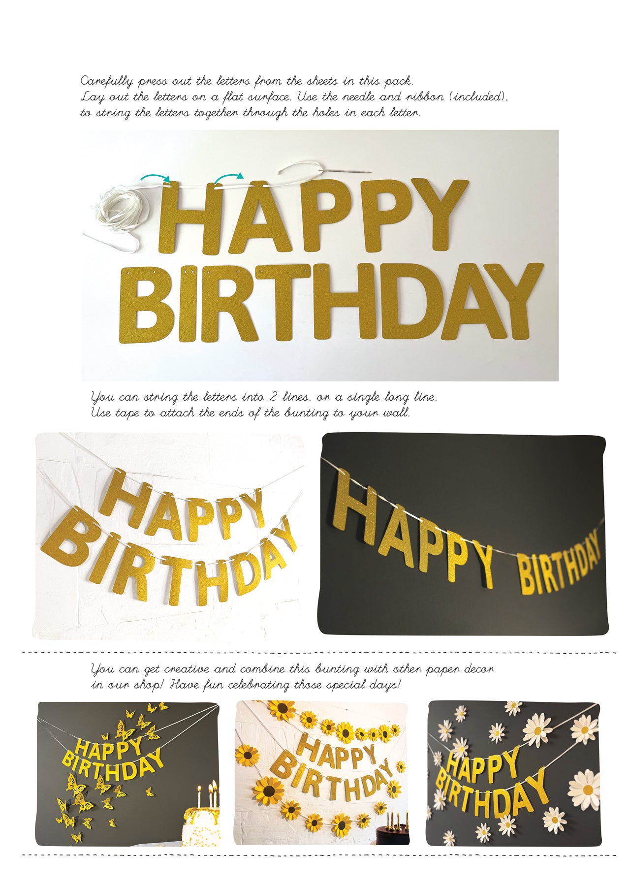 White Daisy and Happy Birthday Paper Party Decor