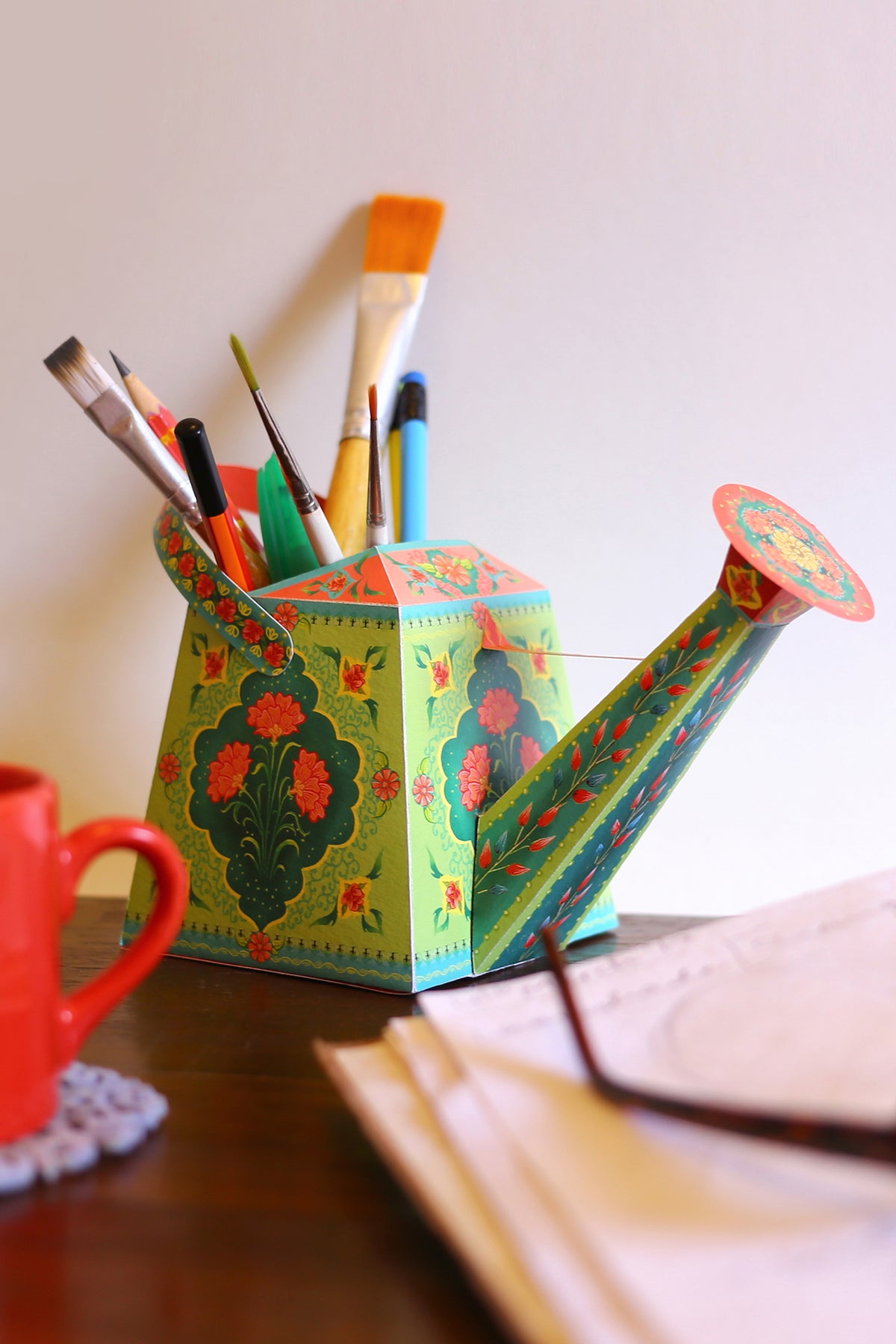 Watering Can Vase / Pen Holder DIY Paper Craft Kit Happy Wagon