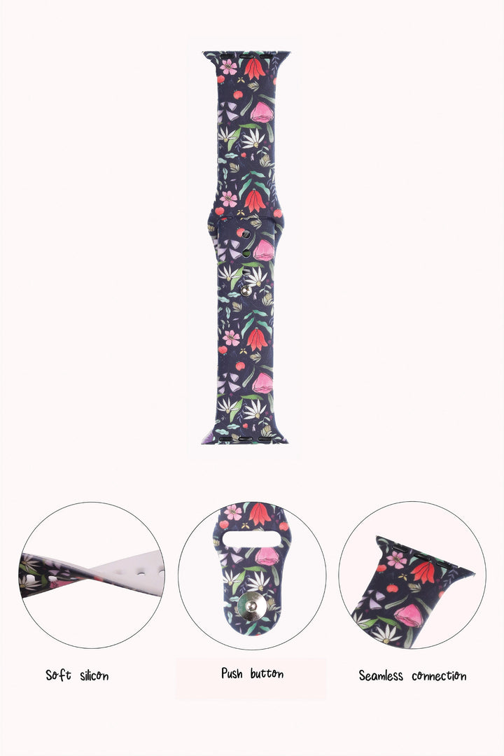 Purple Floral 22mm Watch Strap with Push Button