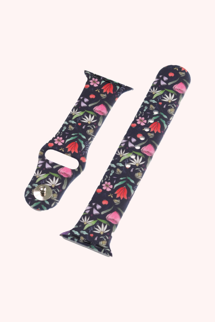 Purple Floral 22mm Watch Strap with Push Button