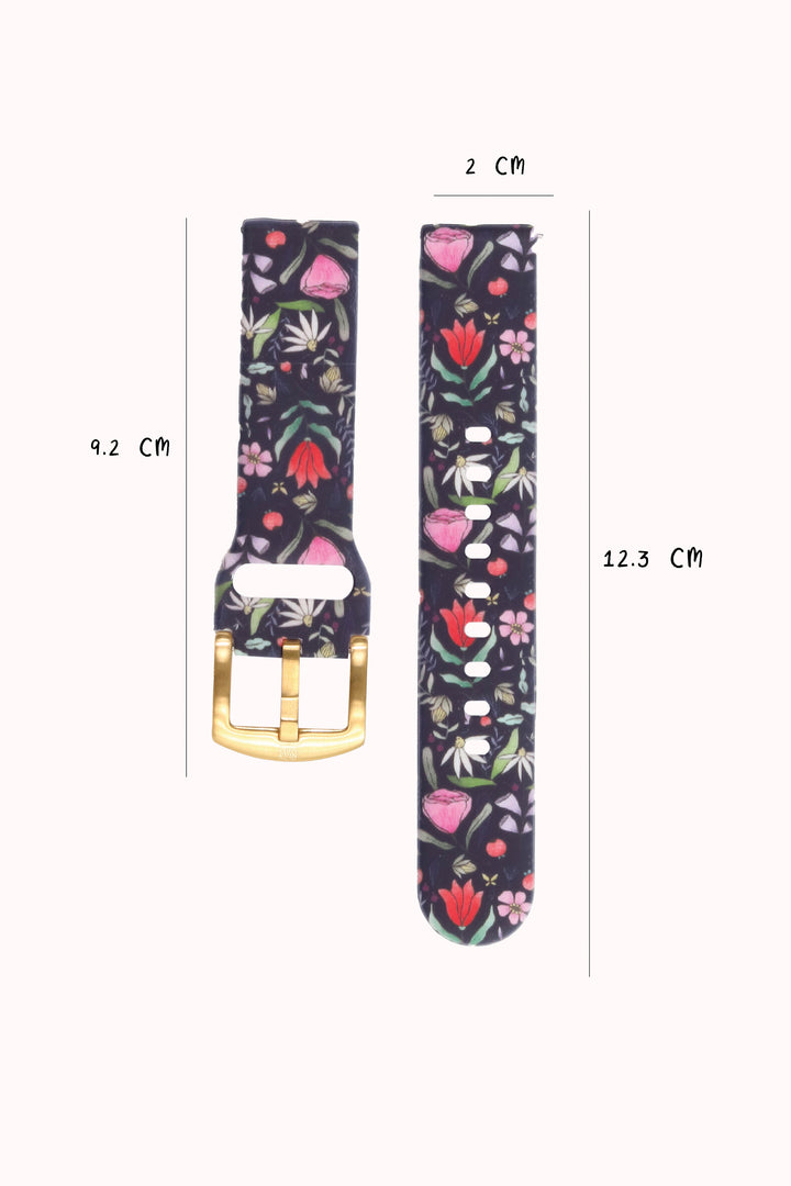 Purple Floral 20mm Watch Strap with Gold Pin Buckle