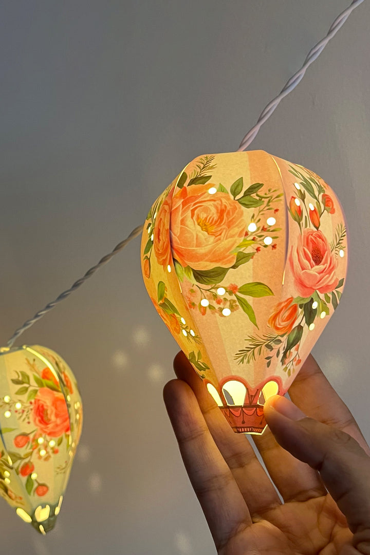 Floral Paper Mini Hot Air Balloon Fairy Lights
