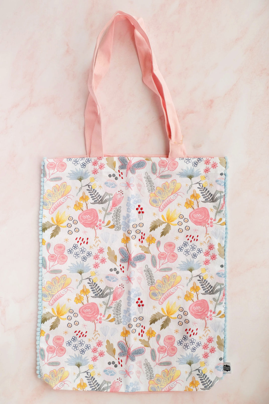 Butterfly Garden Embroidered Tote Bag