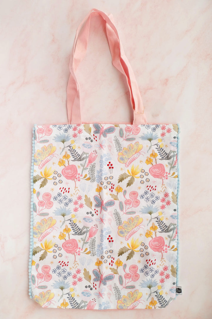 Butterfly Garden Embroidered Tote Bag