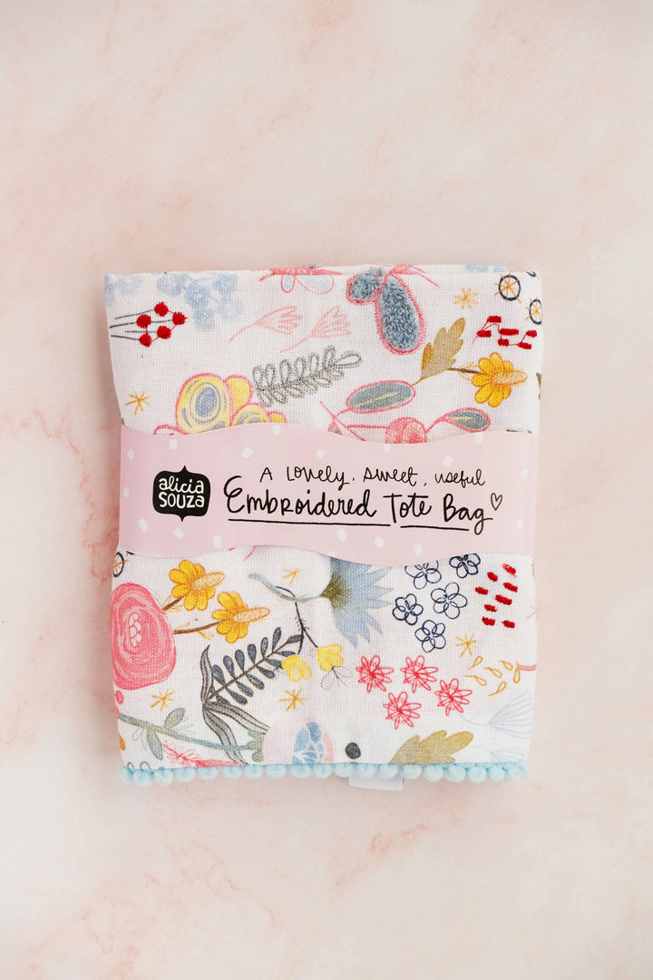 Butterfly Garden Embroidered Tote Bag